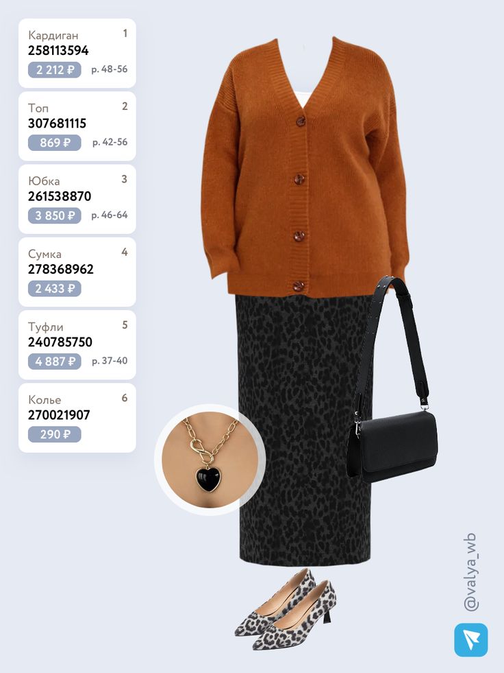 Образ с терракотовым кардиганом и с леопардовой юбкой middle size и plus size на лето 2025