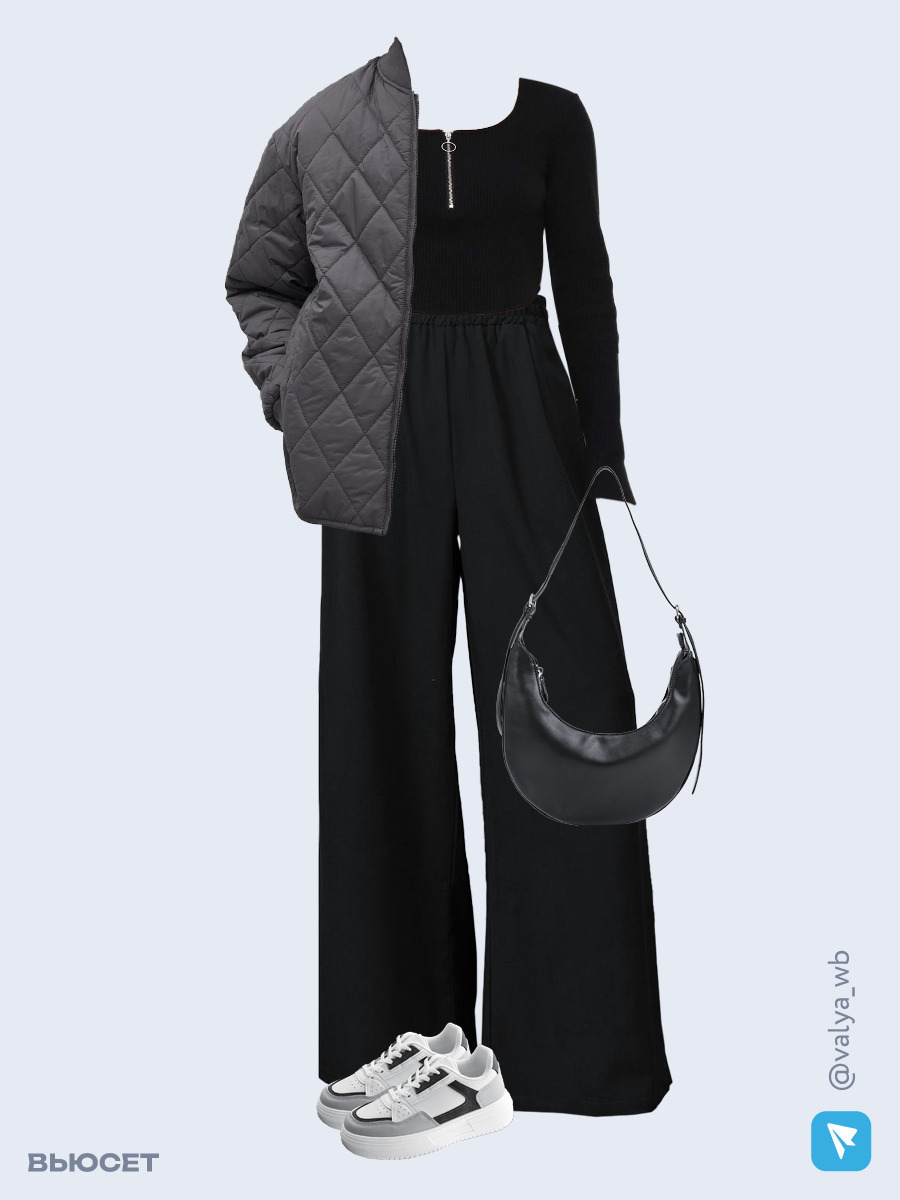 Образ с Вайлдберриз с артикулами (куртка, лонгслив, брюки, сумка, кроссовки)