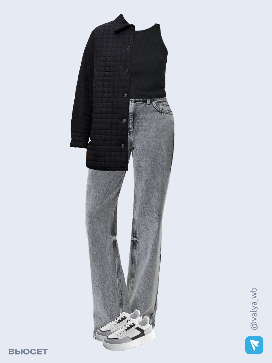 Образ с Вайлдберриз с артикулами (куртка, майка, джинсы, кроссовки)
