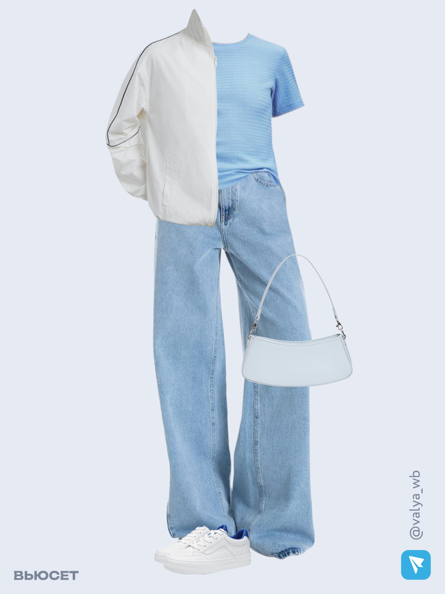 Образ с Вайлдберриз с артикулами (куртка, футболка, джинсы, сумка, кеды)