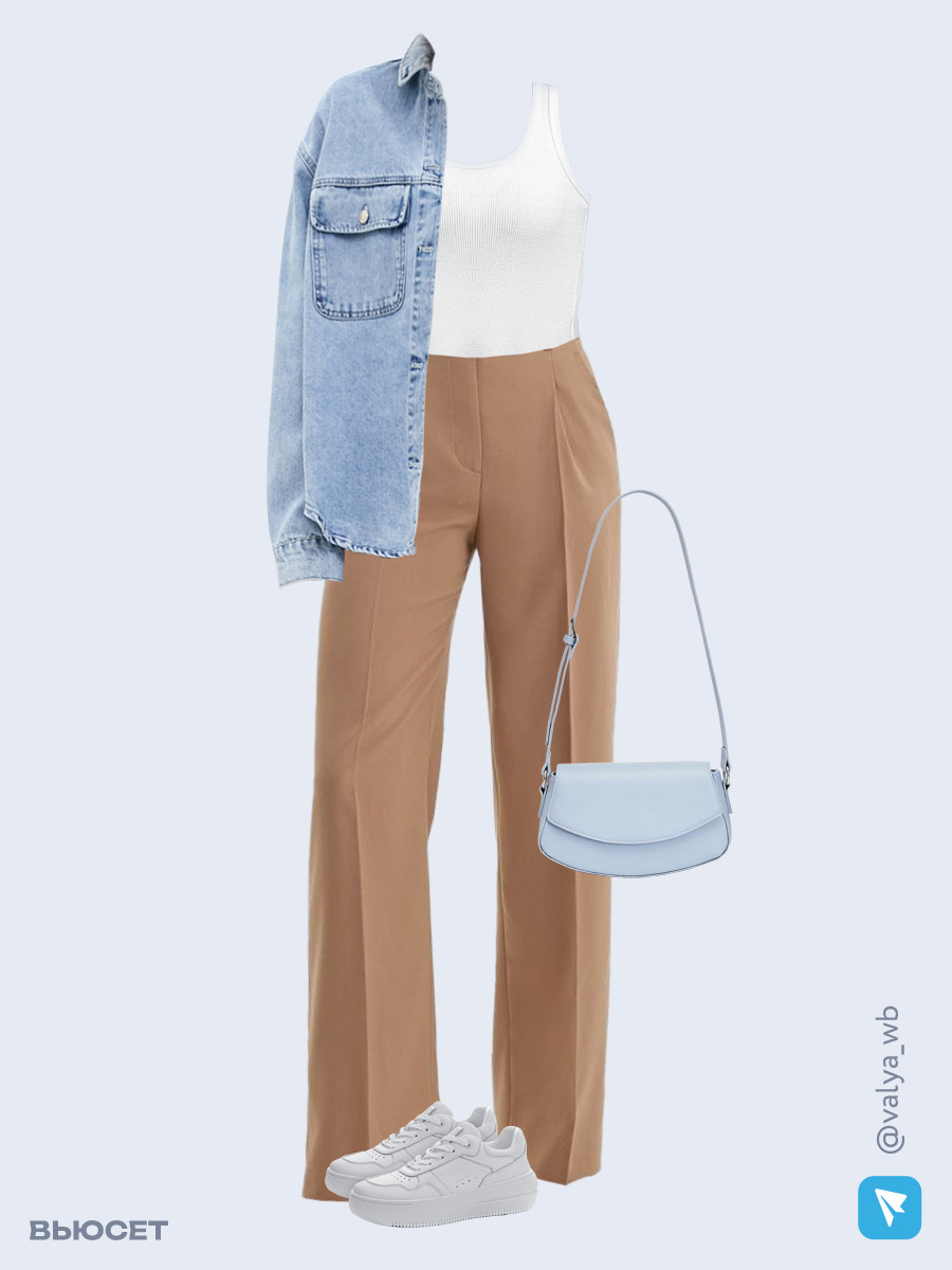 Образ с Вайлдберриз с артикулами (рубашка, майка, брюки, сумка, кеды)