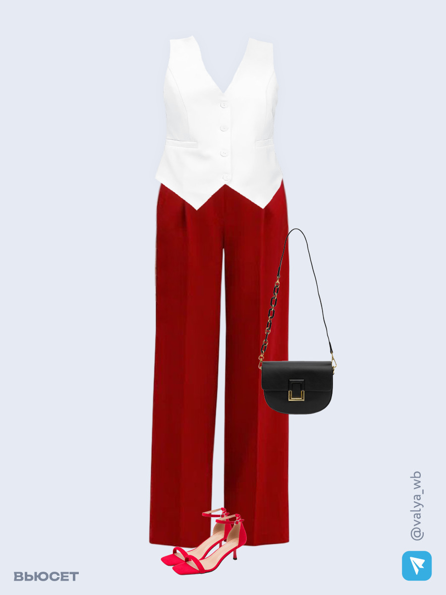 Образ с Вайлдберриз с артикулами (жилет, брюки, сумка, босоножки)