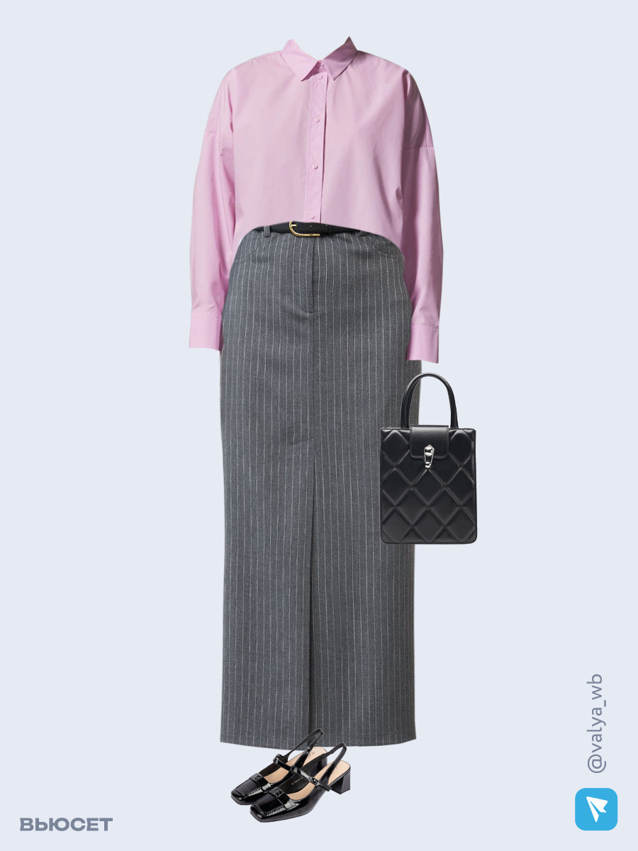 Образ с Вайлдберриз с артикулами (рубашка, юбка, сумка, туфли)