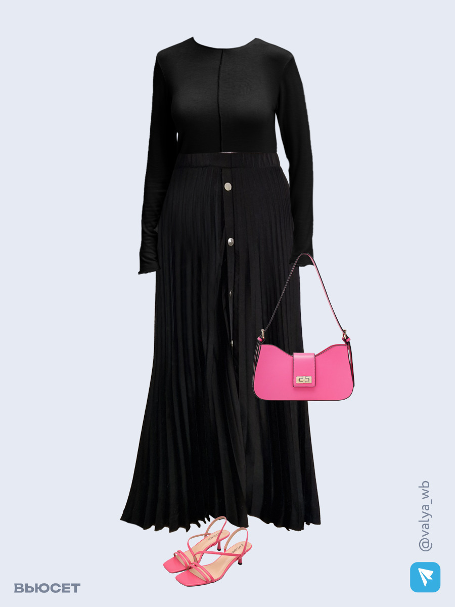 Образ с Вайлдберриз с артикулами (джемпер, юбка, сумка, босоножки)