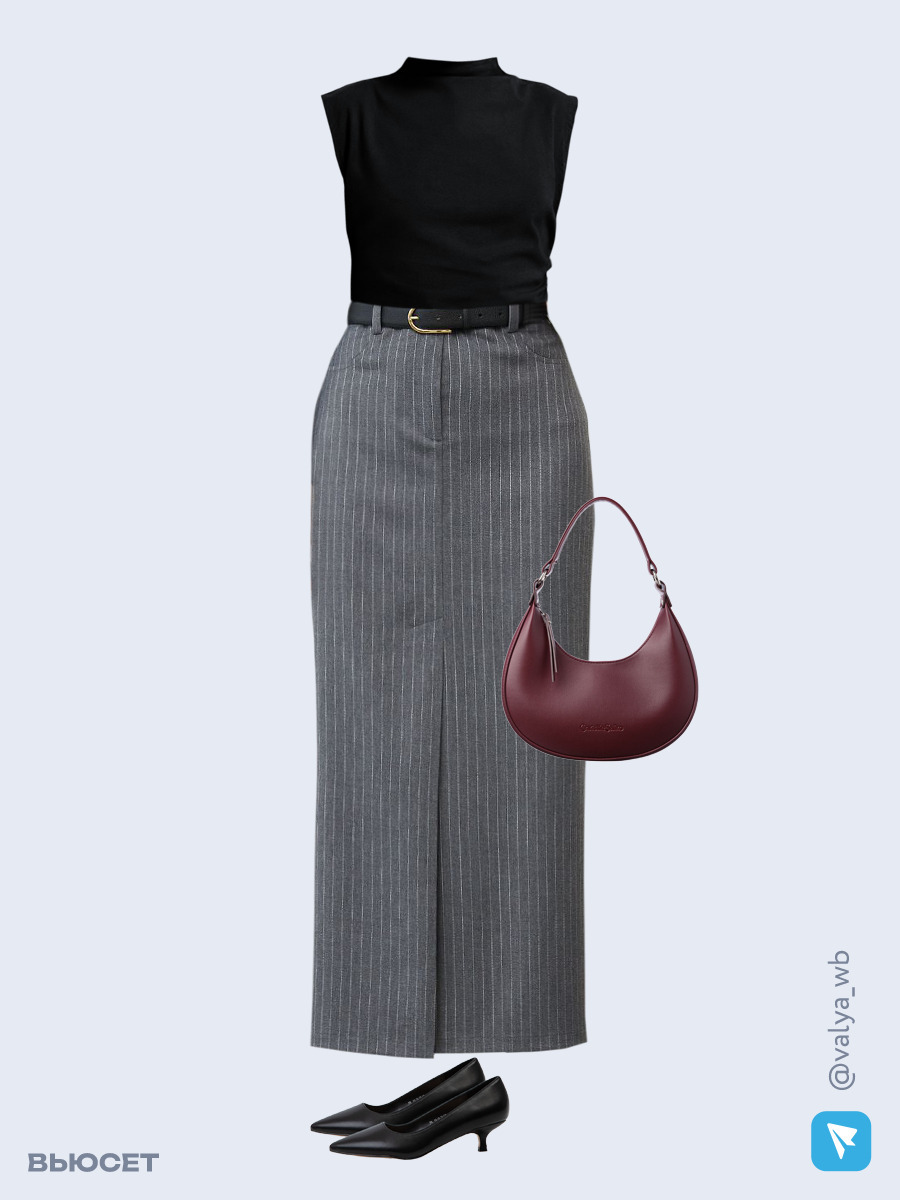 Образ с Вайлдберриз с артикулами (топ, юбка, сумка, туфли)