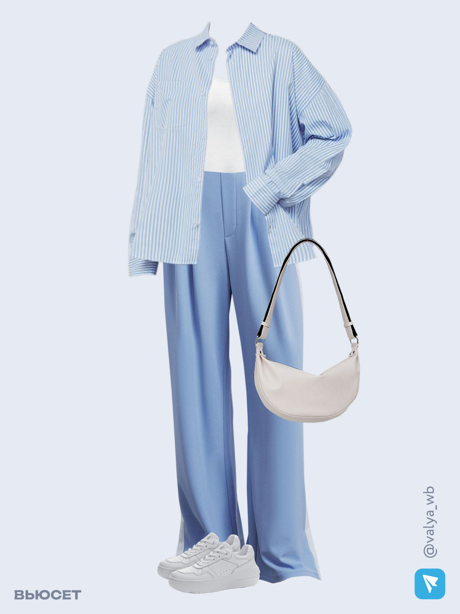 Образ с Вайлдберриз с артикулами (рубашка, майка, брюки, сумка, кеды)