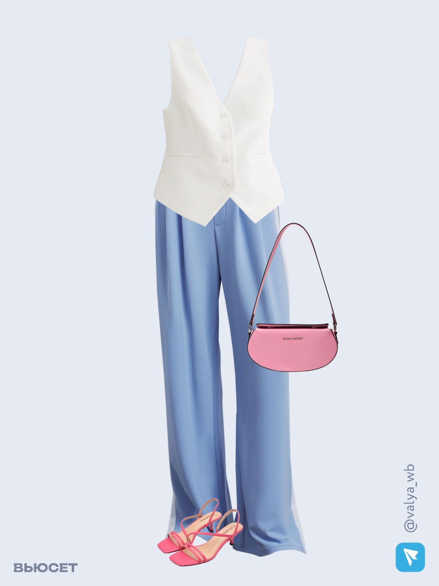 Образ с Вайлдберриз с артикулами (жилет, брюки, сумка, босоножки)
