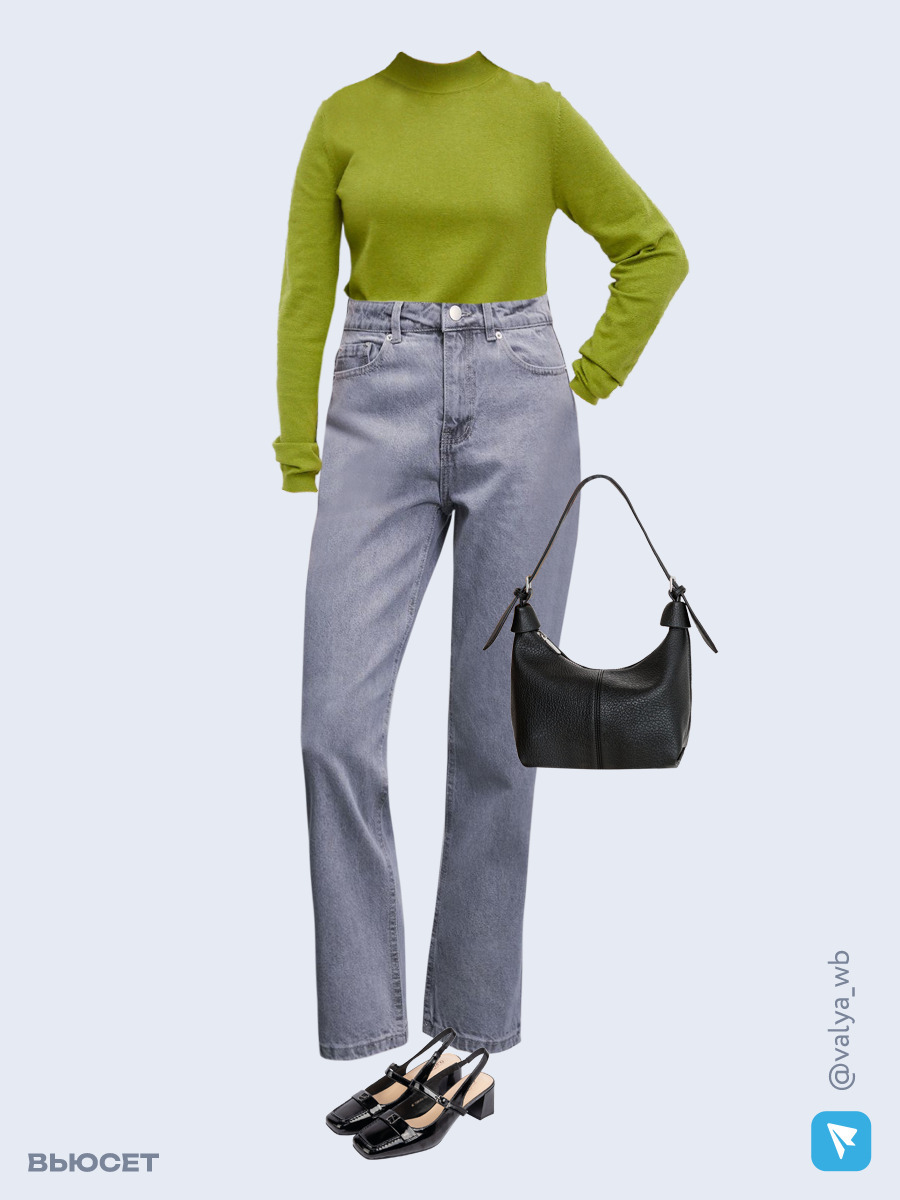 Образ с Вайлдберриз с артикулами (джемпер, джинсы, сумка, туфли)