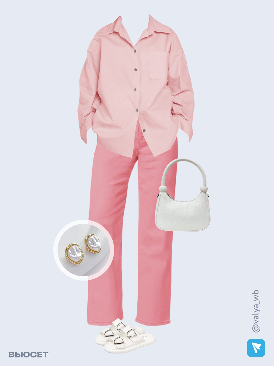 Образ с Вайлдберриз с артикулами (рубашка, джинсы, сумка, сандалии, серьги)