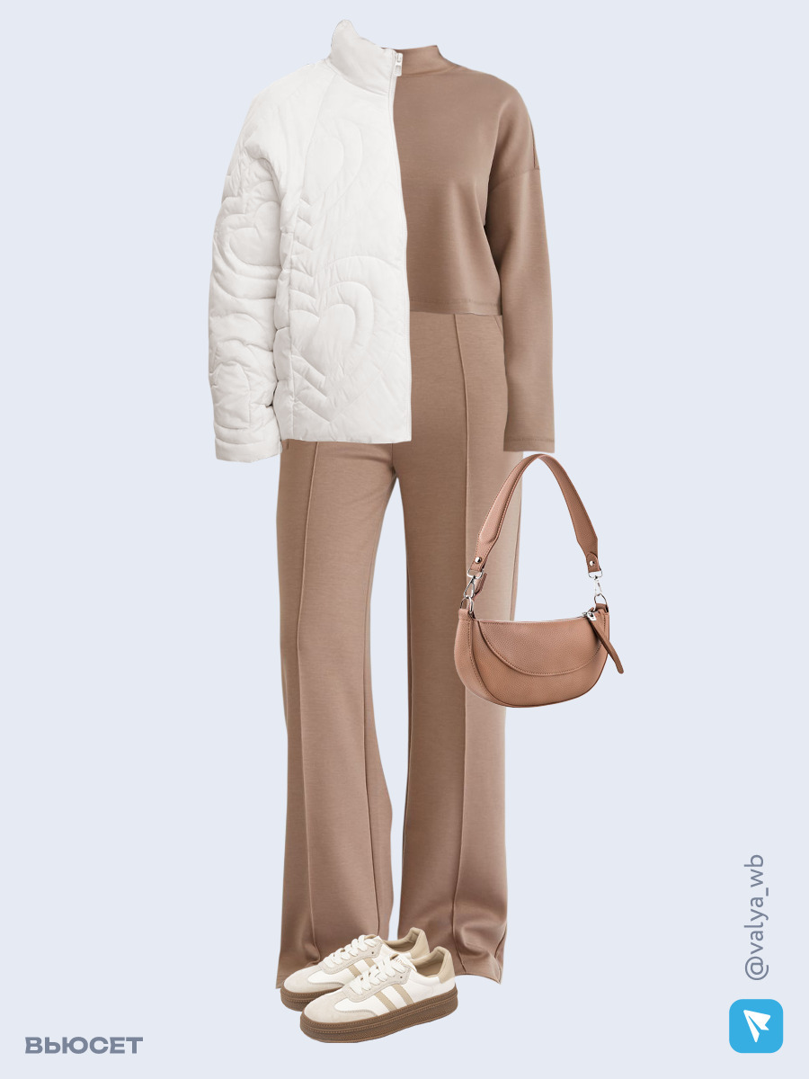 Образ с Вайлдберриз с артикулами (куртка, джемпер, брюки, сумка, кеды)
