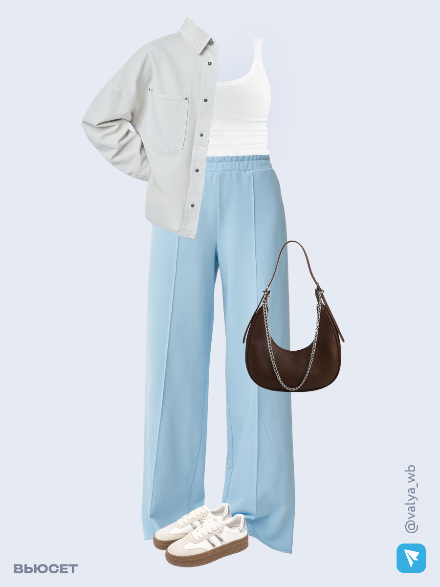 Образ с Вайлдберриз с артикулами (рубашка, майка, брюки, сумка, кеды)