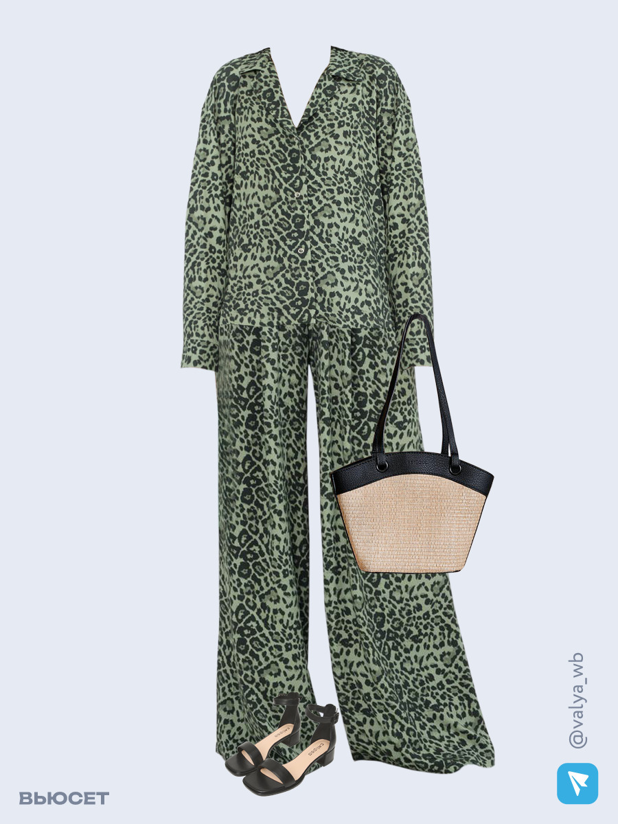 Образ с Вайлдберриз с артикулами (рубашка, брюки, сумка, босоножки)