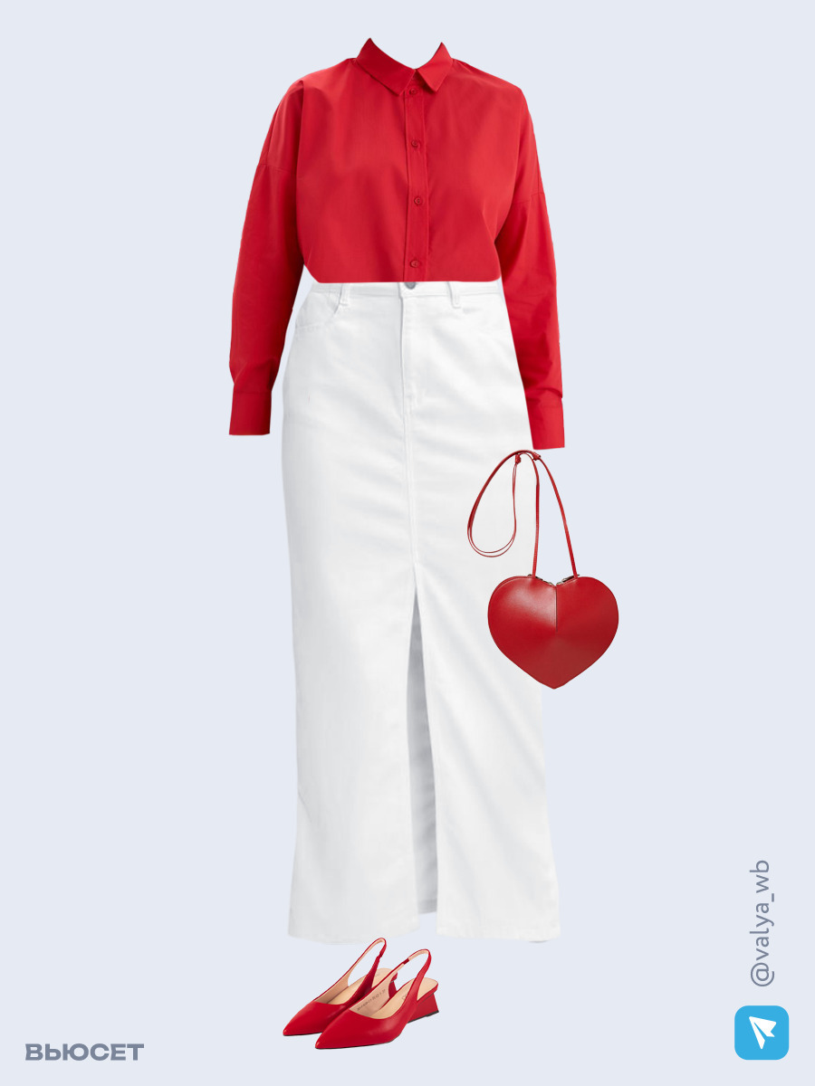 Образ с Вайлдберриз с артикулами (рубашка, юбка, сумка, туфли)