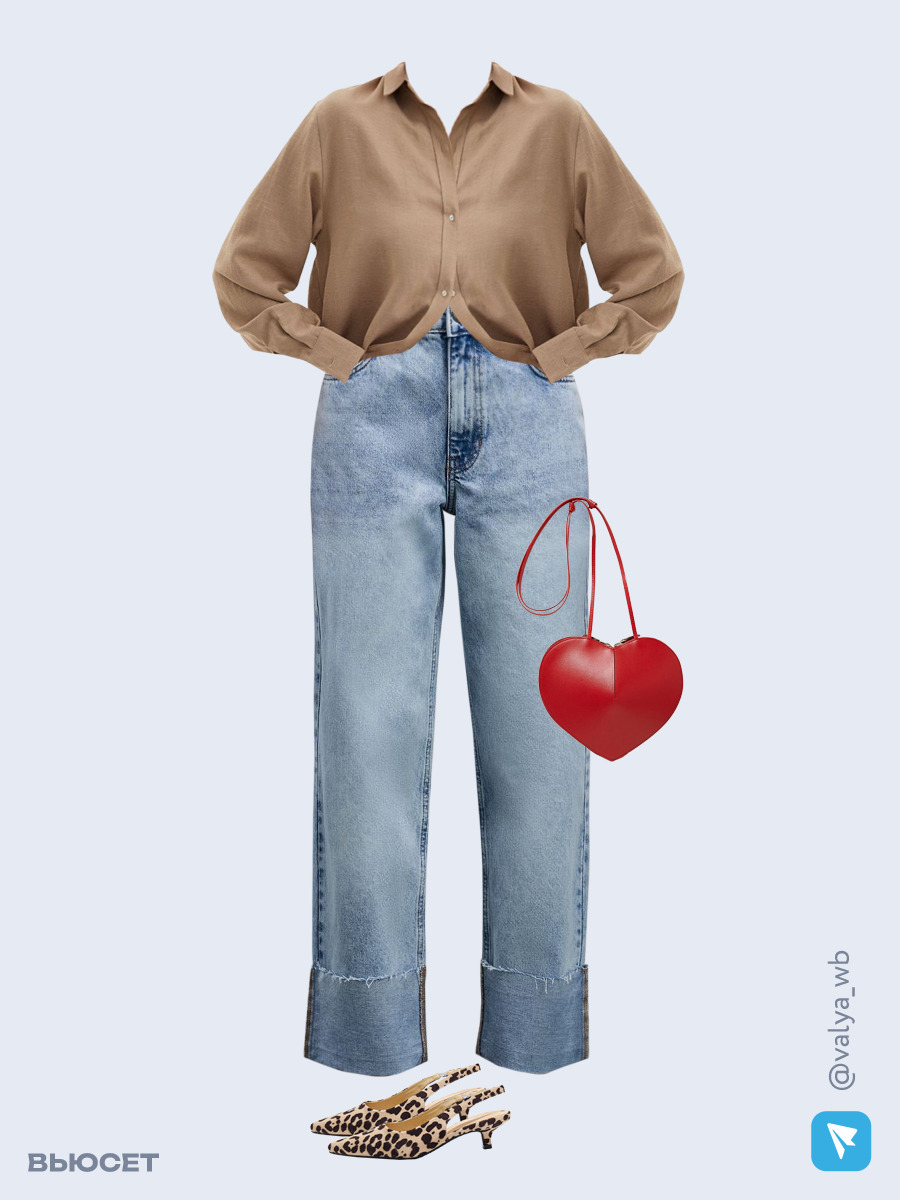 Образ с Вайлдберриз с артикулами (рубашка, джинсы, сумка, туфли)