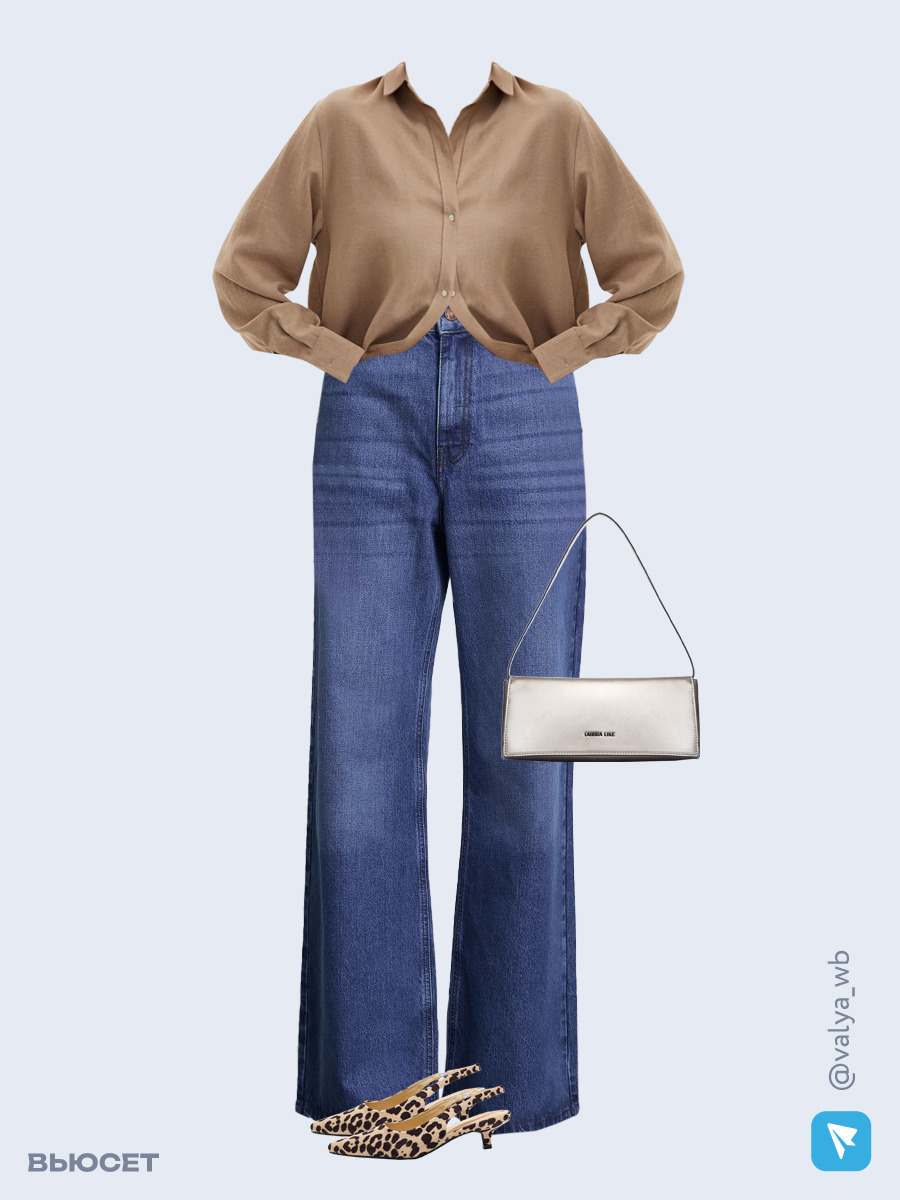 Образ с Вайлдберриз с артикулами (рубашка, джинсы, сумка, туфли)