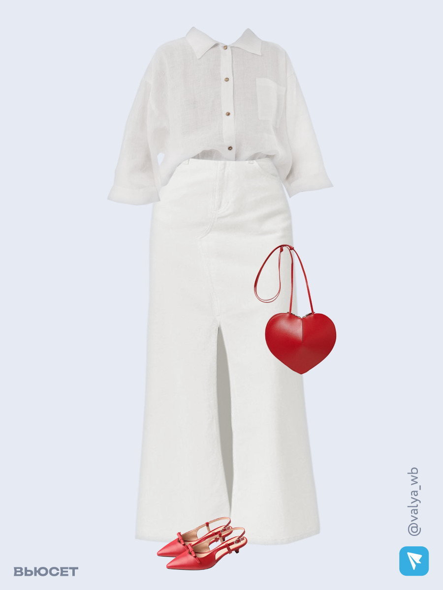 Образ с Вайлдберриз с артикулами (рубашка, юбка, сумка, туфли)