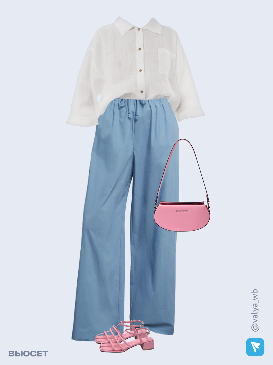 Образ с Вайлдберриз с артикулами (рубашка, брюки, сумка, босоножки)