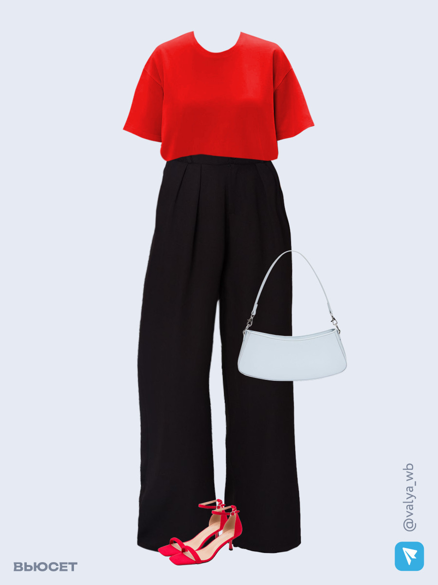 Образ с Вайлдберриз с артикулами (футболка, брюки, сумка, босоножки)