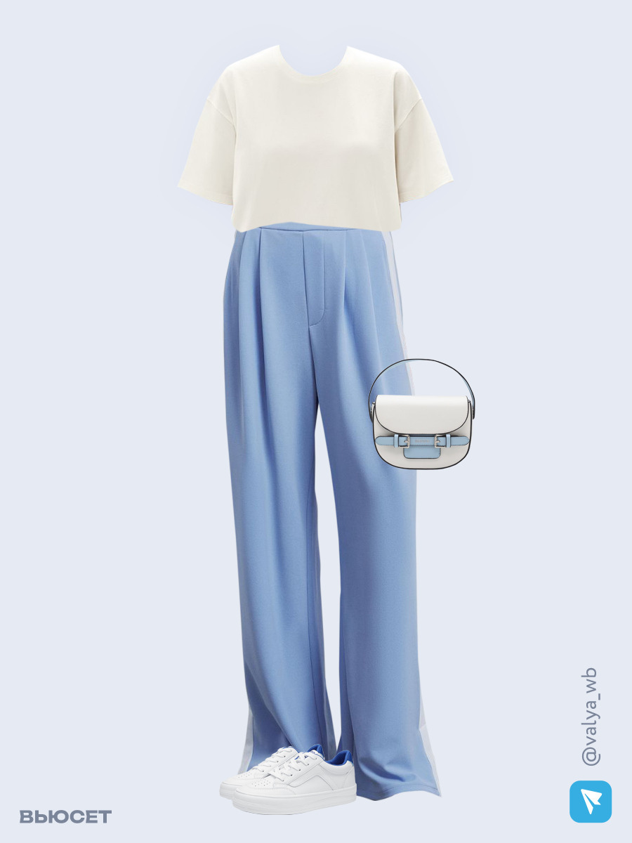 Образ с Вайлдберриз с артикулами (футболка, брюки, сумка, кеды)