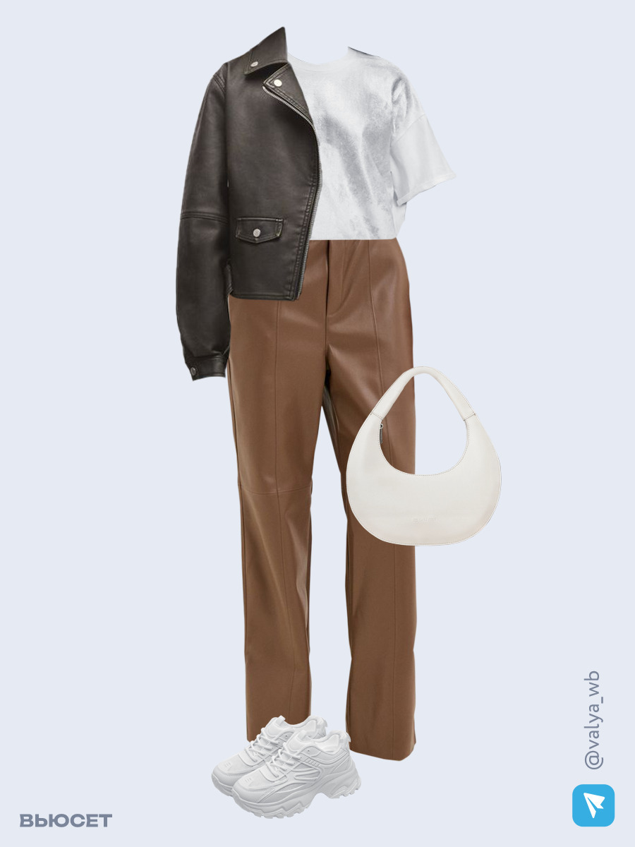 Образ с Вайлдберриз с артикулами (куртка, футболка, брюки, сумка, кроссовки)