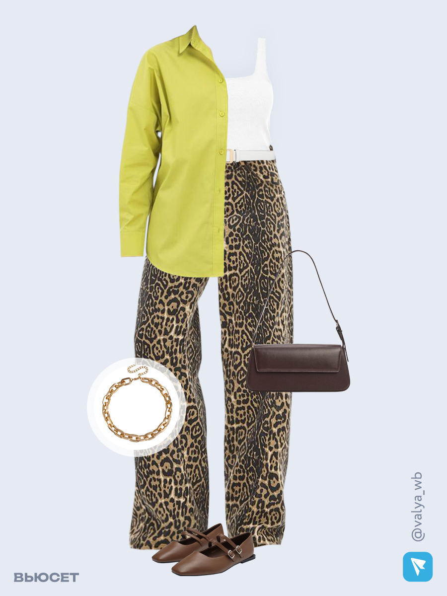 Образ с Вайлдберриз с артикулами (рубашка, топ, джинсы, сумка, туфли, колье, ремень)