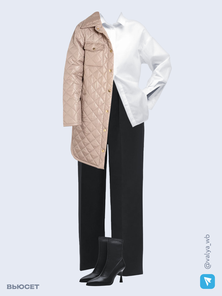 Образ с Вайлдберриз с артикулами (куртка, рубашка, брюки, ботильоны)