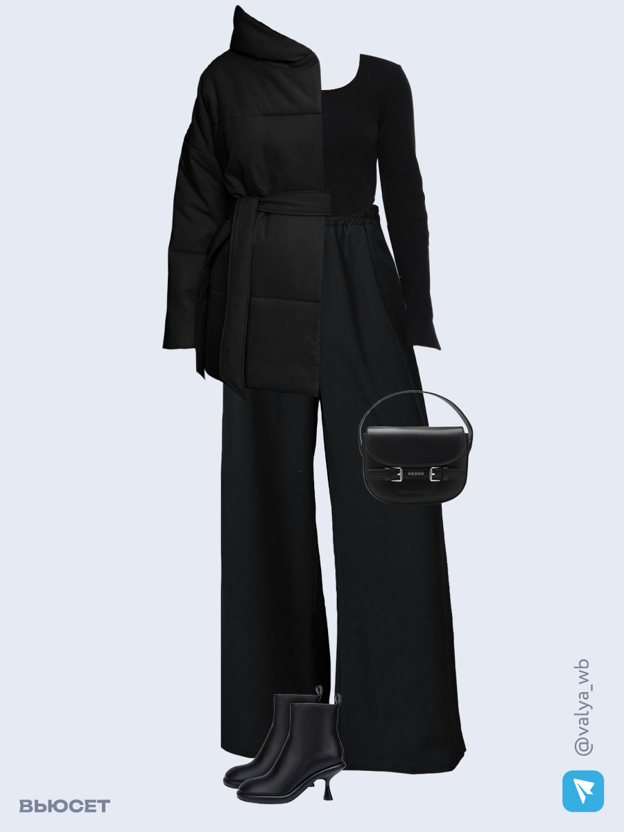 Образ с Вайлдберриз с артикулами (куртка, лонгслив, брюки, сумка, ботильоны)