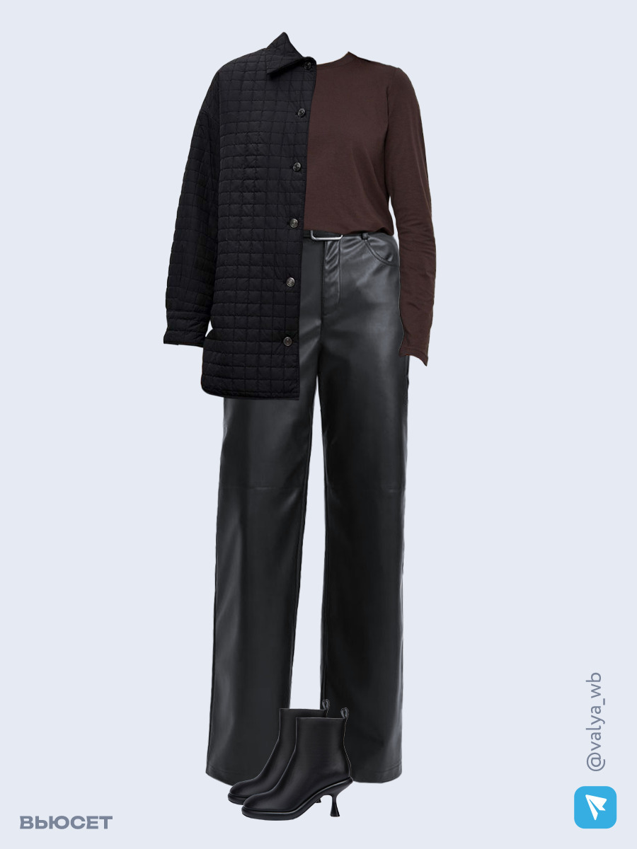 Образ с Вайлдберриз с артикулами (куртка, лонгслив, брюки, ботильоны)