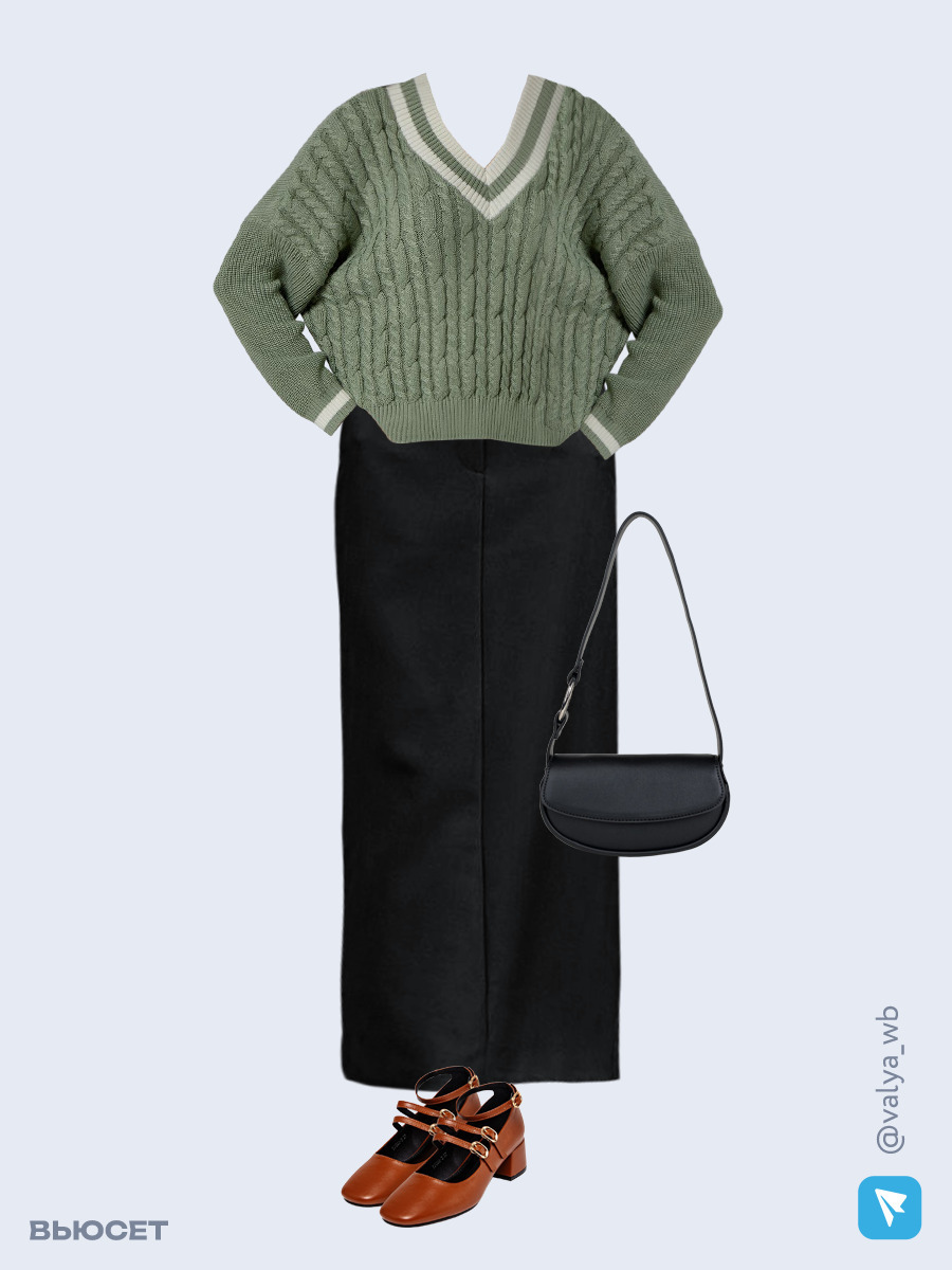 Образ с Вайлдберриз с артикулами (джемпер, юбка, сумка, туфли)