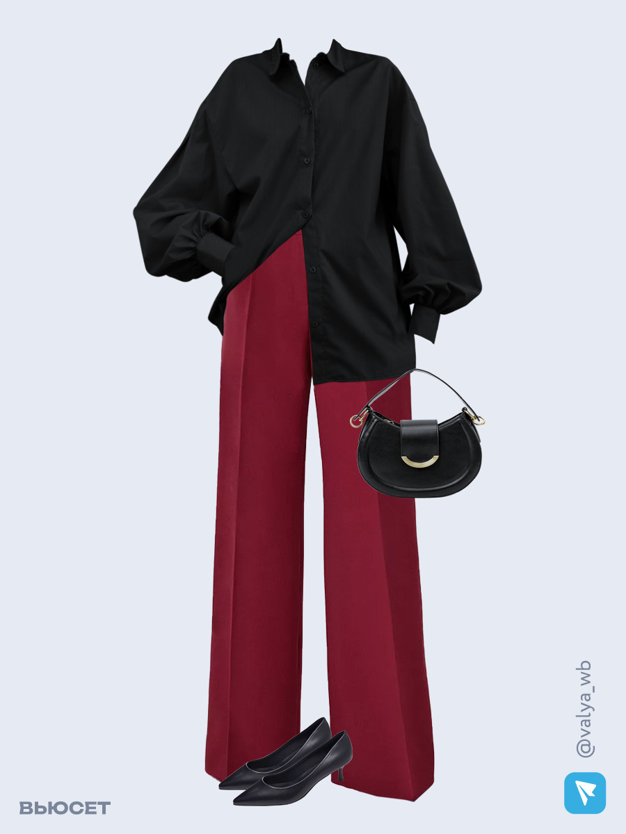 Образ с Вайлдберриз с артикулами (рубашка, брюки, сумка, туфли)