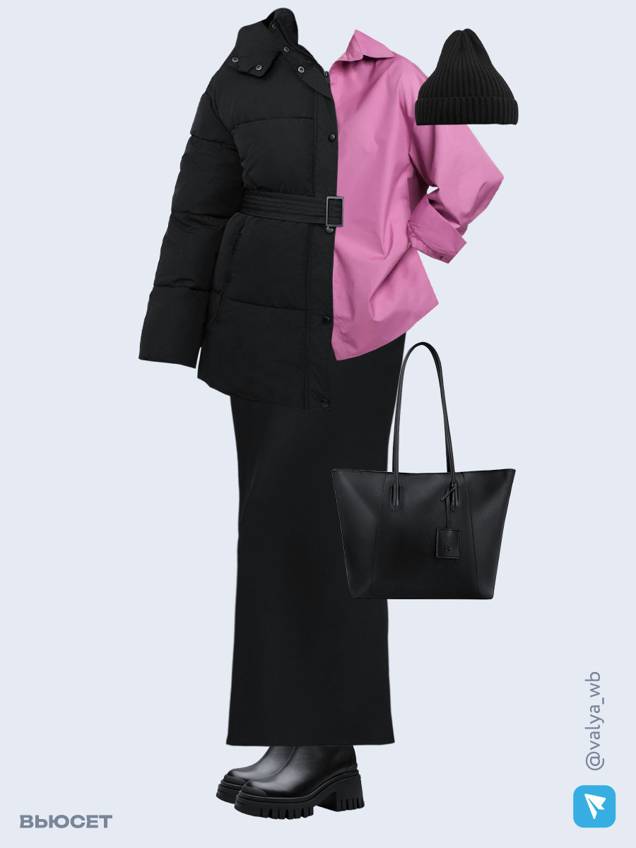 Образ с Вайлдберриз с артикулами (куртка, рубашка, майка, юбка, сумка, ботинки, шапка)