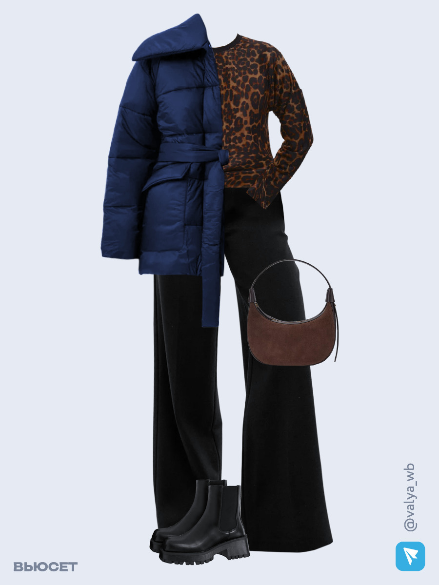 Образ с Вайлдберриз с артикулами (куртка, лонгслив, брюки, сумка, ботинки)