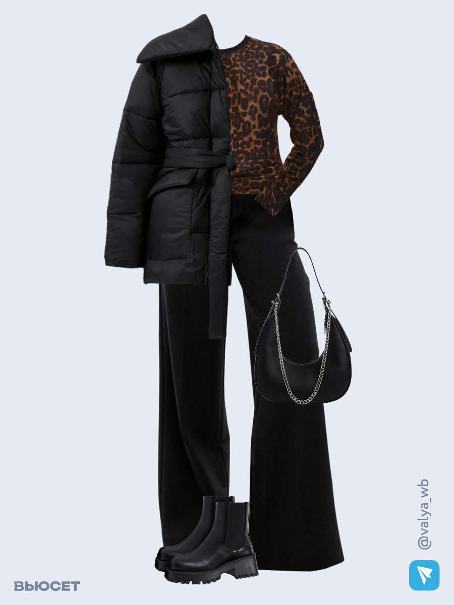 Образ с Вайлдберриз с артикулами (куртка, лонгслив, брюки, сумка, ботинки)