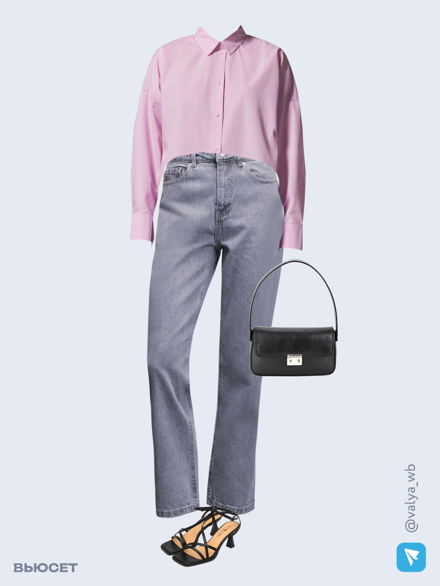 Образ с Вайлдберриз с артикулами (рубашка, джинсы, сумка, босоножки)