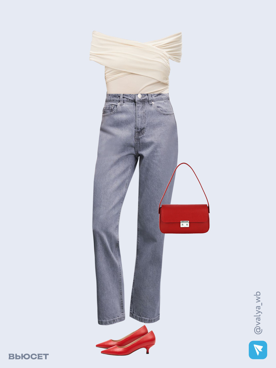 Образ с Вайлдберриз с артикулами (топ, джинсы, сумка, туфли)