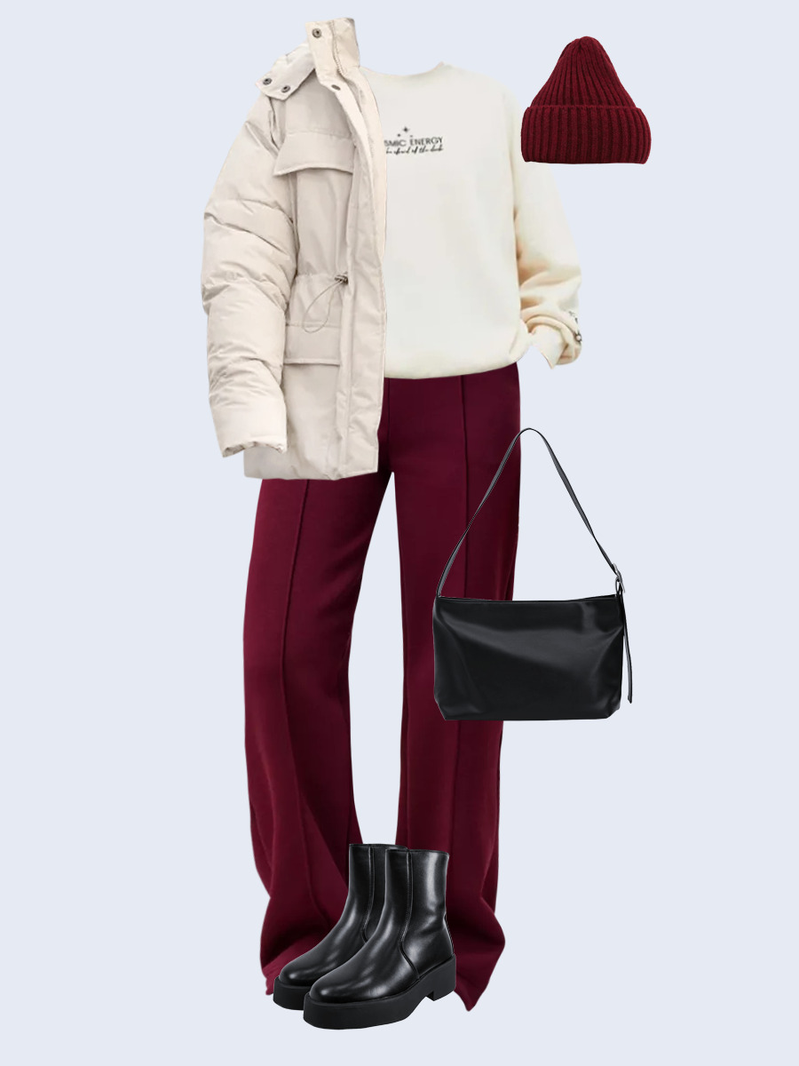 Образ с Вайлдберриз с артикулами (куртка, свитшот, брюки, сумка, ботинки, шапка)