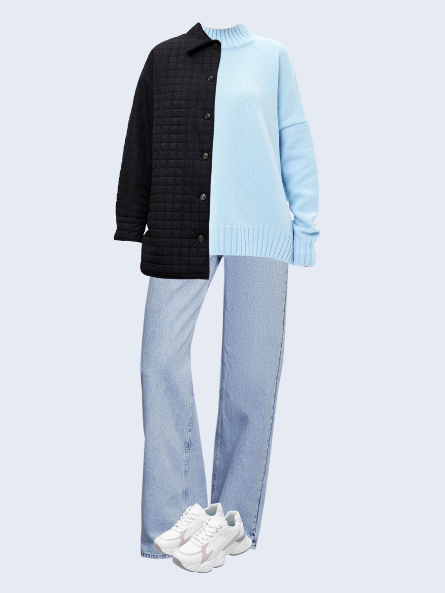 Образ с Вайлдберриз с артикулами (куртка, свитер, джинсы, кроссовки)