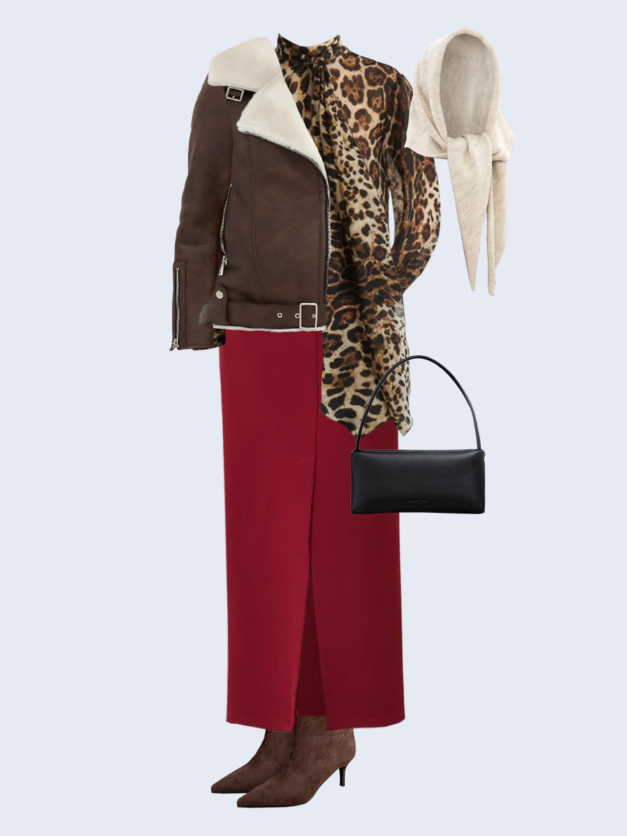 Образ с Вайлдберриз с артикулами (дубленка, блуза, юбка, сумка, сапоги, капор)