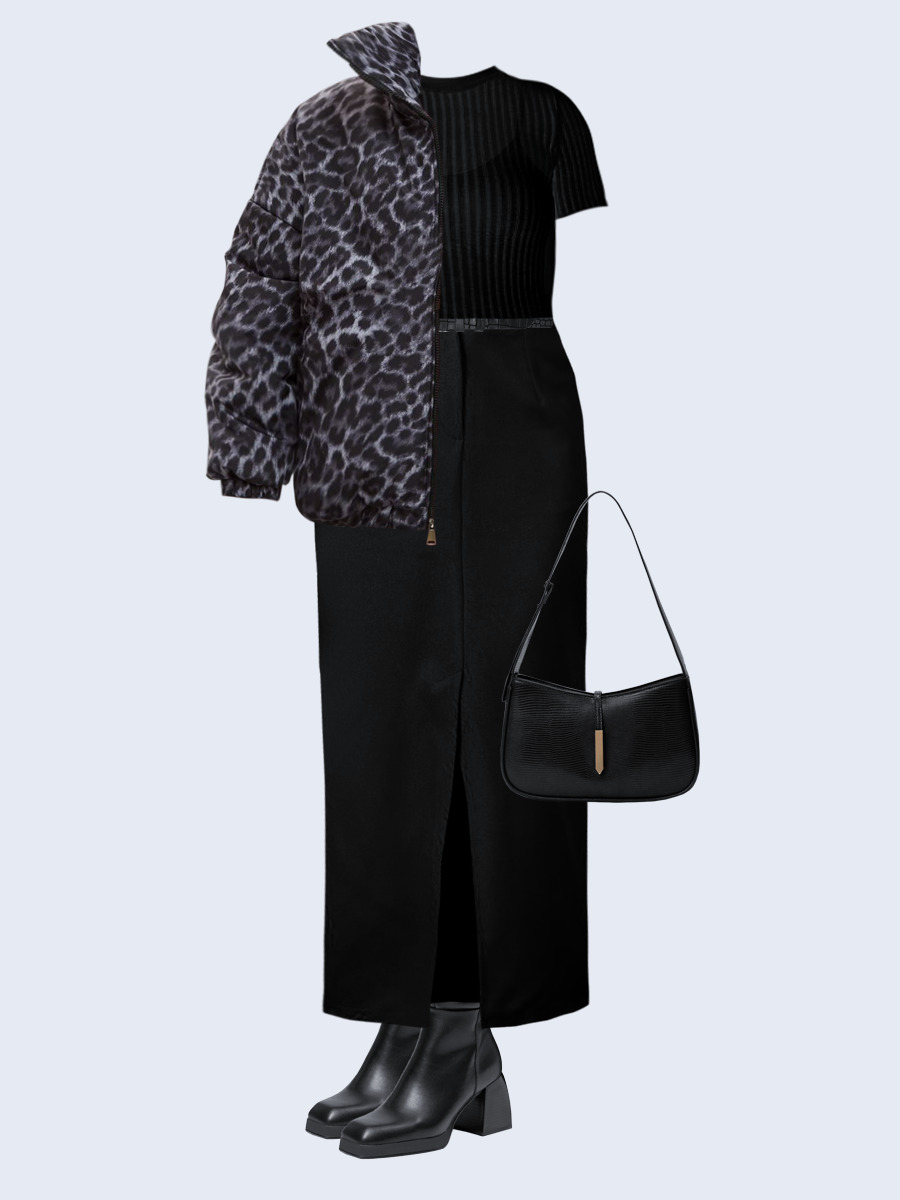 Образ с Вайлдберриз с артикулами (бомбер, джемпер, майка, юбка, сумка, сапоги, ремень)