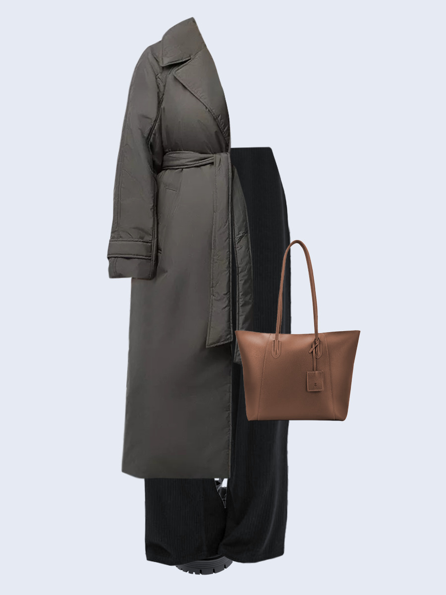 Образ с Вайлдберриз с артикулами (пальто, костюм, сумка, ботинки)