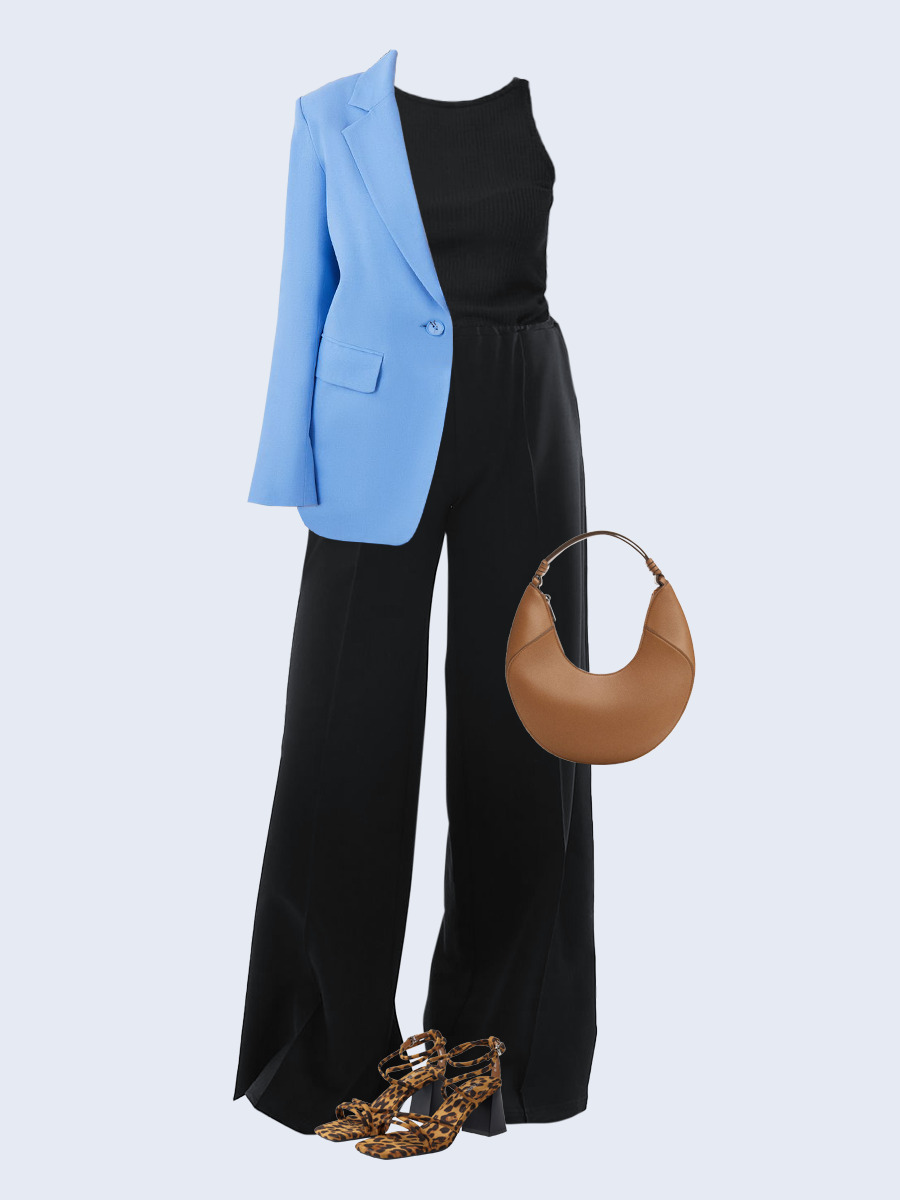 Образ с Вайлдберриз с артикулами (жилет, майка, брюки, сумка, босоножки)