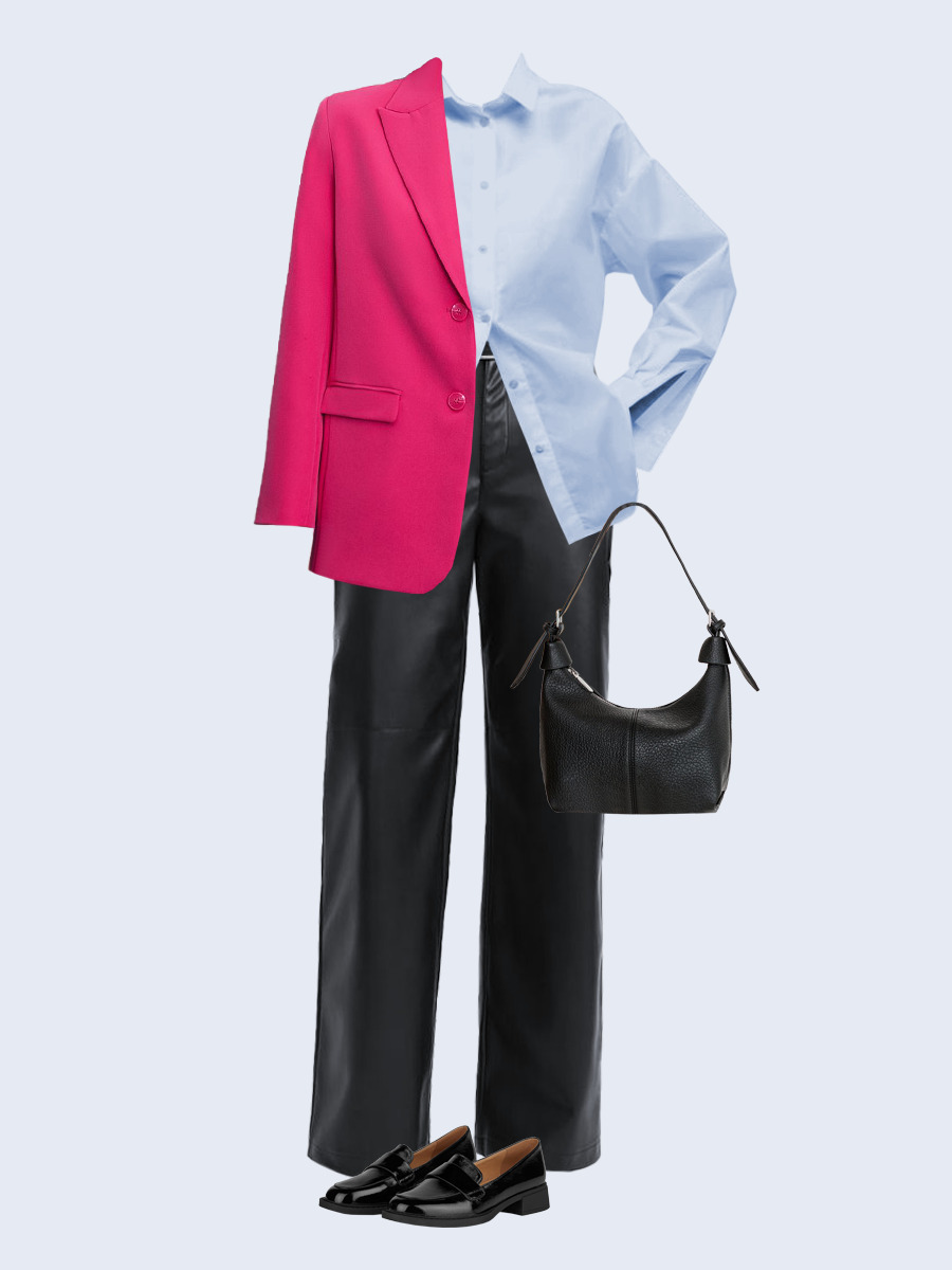 Образ с Вайлдберриз с артикулами (жакет, рубашка, брюки, сумка, лоферы)