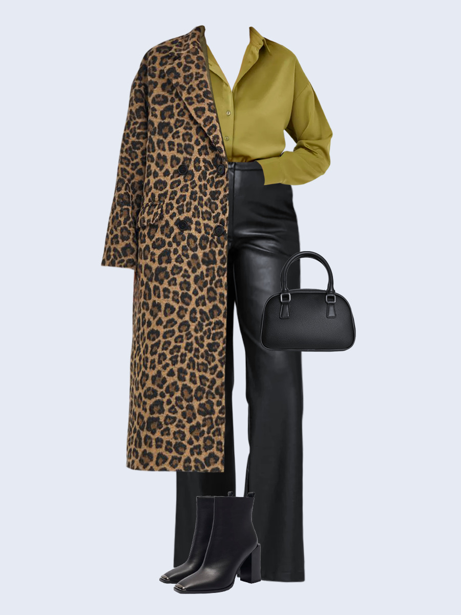 Образ с Вайлдберриз с артикулами (пальто, жакет, блуза, брюки, сумка, ботильоны)