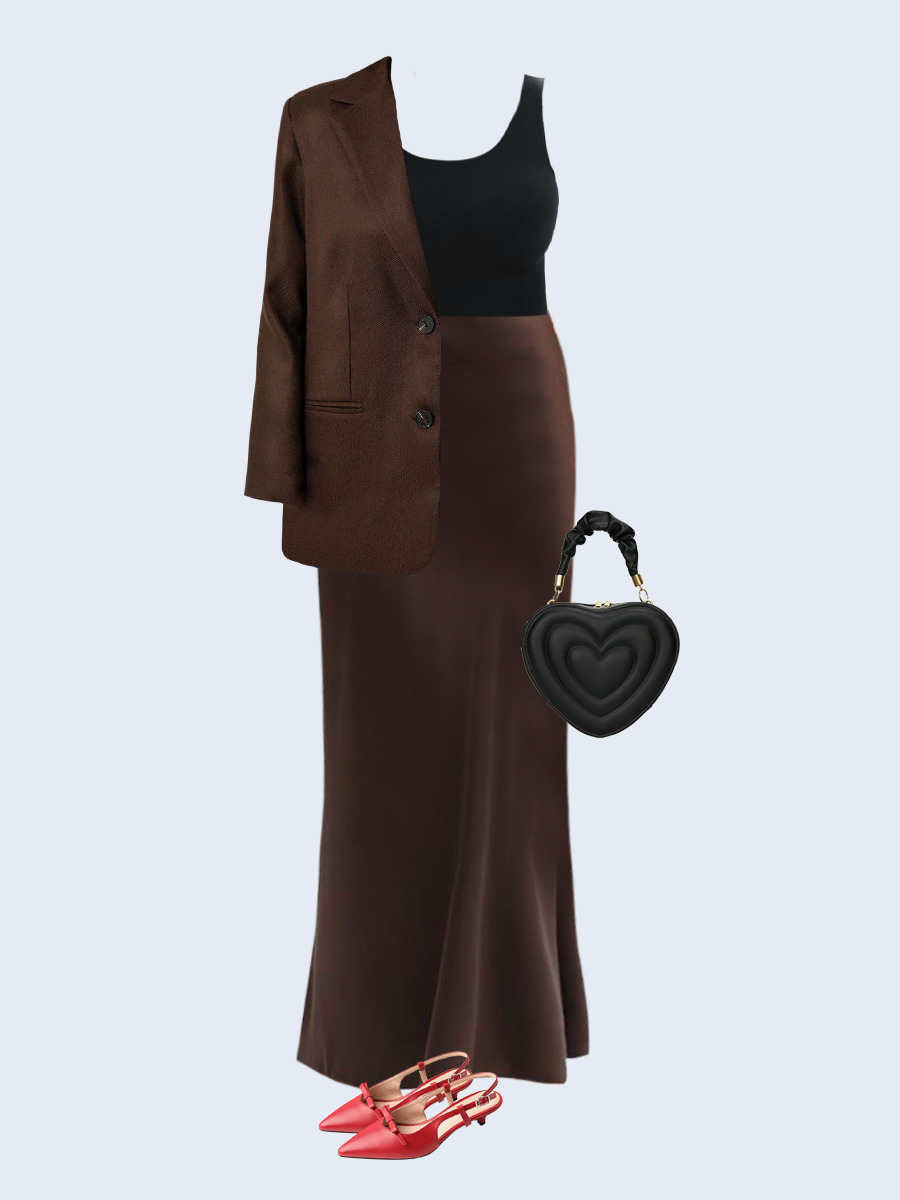 Образ с Вайлдберриз с артикулами (жакет, боди, юбка, сумка, туфли)