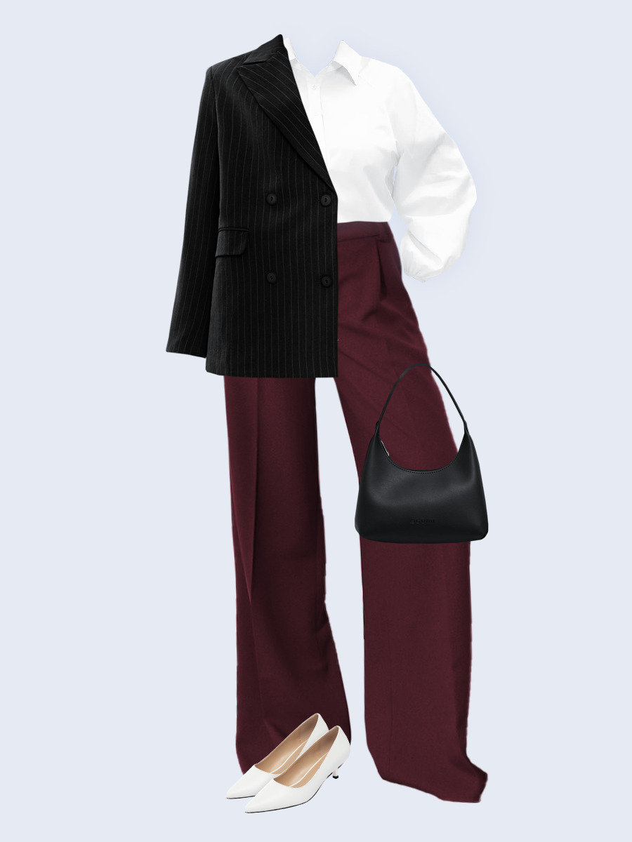 Образ с Вайлдберриз с артикулами (жакет, рубашка, брюки, сумка, туфли)