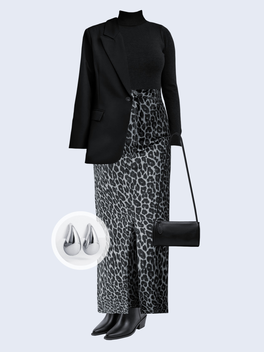 Образ с Вайлдберриз с артикулами (жакет, водолазка, юбка, сумка, сапоги, серьги)