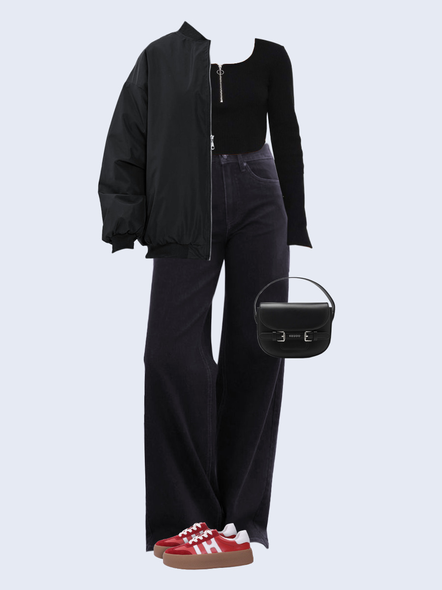 Образ с Вайлдберриз с артикулами (бомбер, лонгслив, джинсы, сумка, кеды)