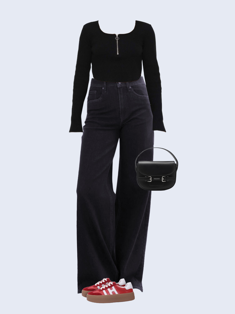 Образ с Вайлдберриз с артикулами (лонгслив, джинсы, сумка, кеды)