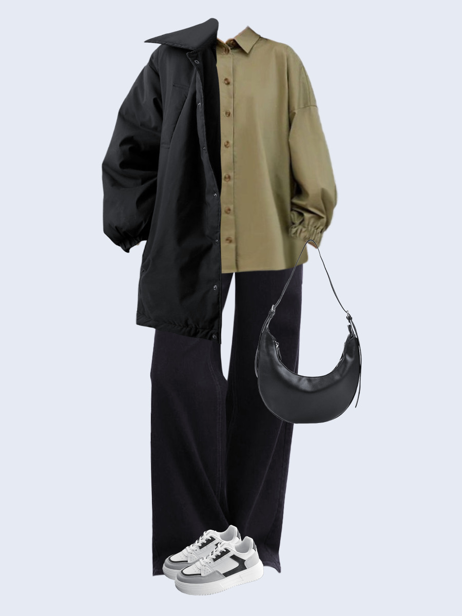 Образ с Вайлдберриз с артикулами (куртка, рубашка, джинсы, сумка, кроссовки)