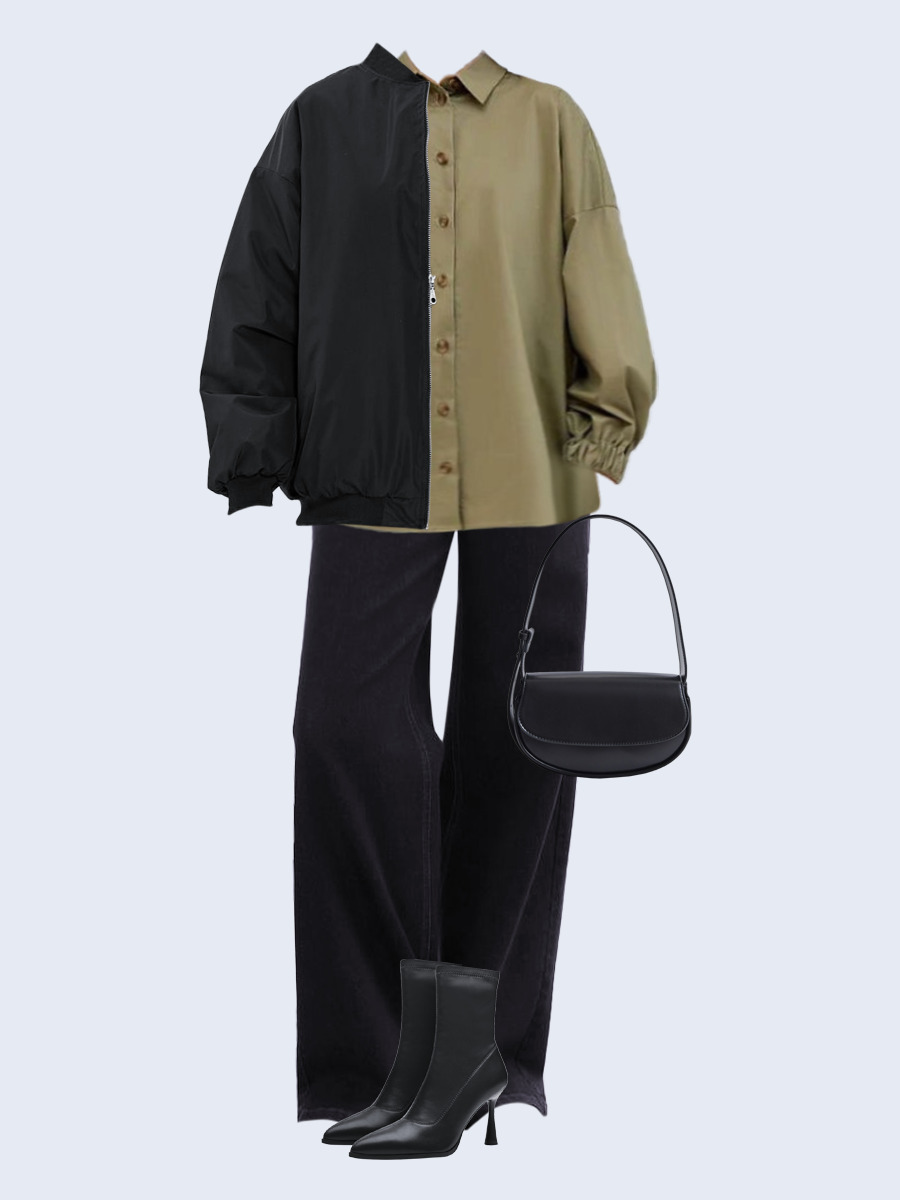 Образ с Вайлдберриз с артикулами (бомбер, рубашка, джинсы, сумка, ботильоны)